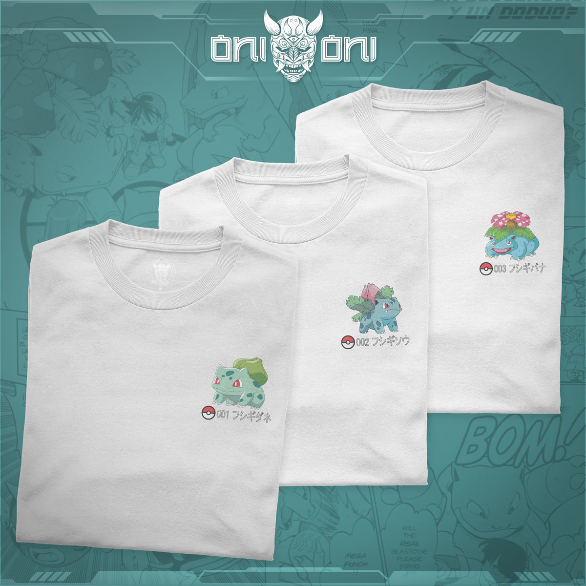 Pack 3 Playeras Bulbasaur Ivysaur Venusaur DPK