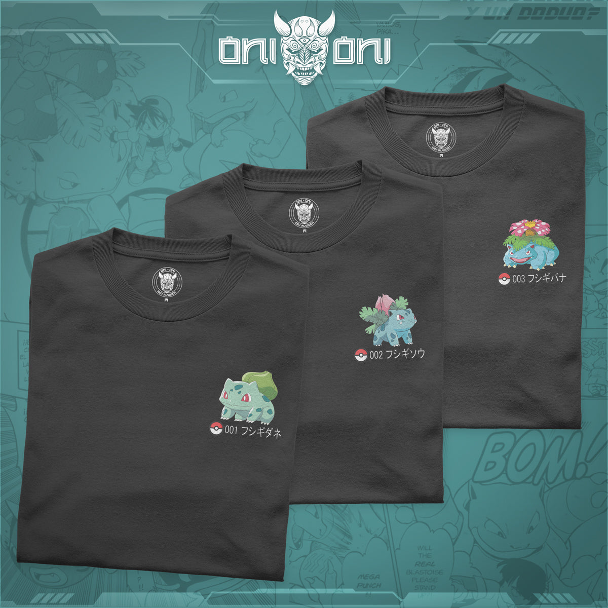 Pack 3 Playeras Bulbasaur Ivysaur Venusaur DPK