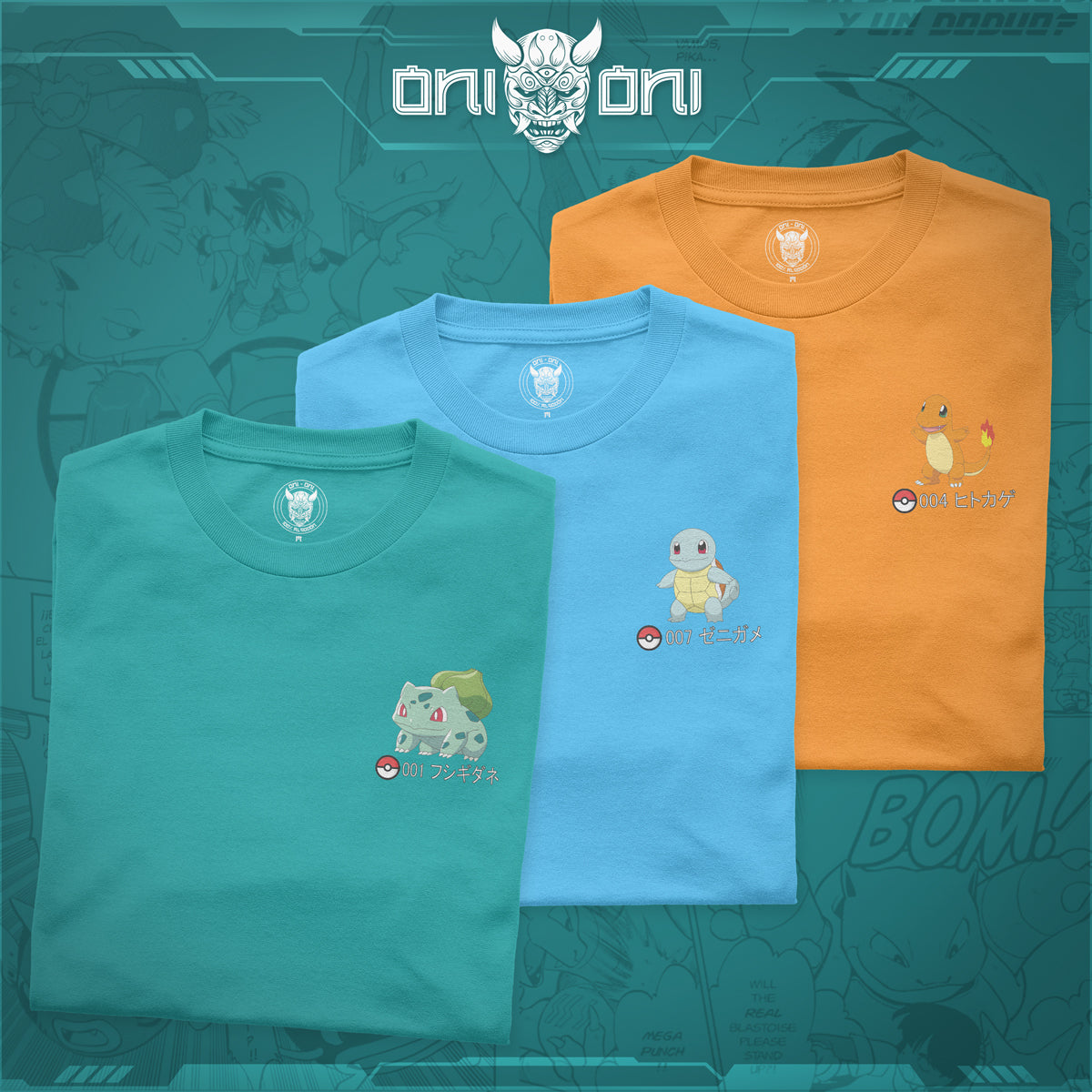 Pack 3 Playeras Bulbasaur Charmander Squirtle DPK