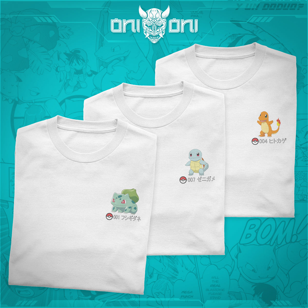 Pack 3 Playeras Bulbasaur Charmander Squirtle DPK