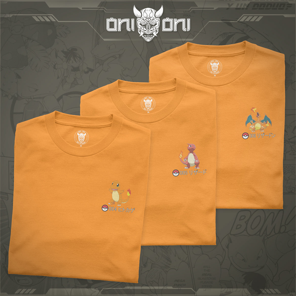 Pack 3 Playeras Charmander Charmeleon Charizard DPK