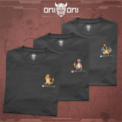 Pack 3 Playeras Charmander Charmeleon Charizard DPK