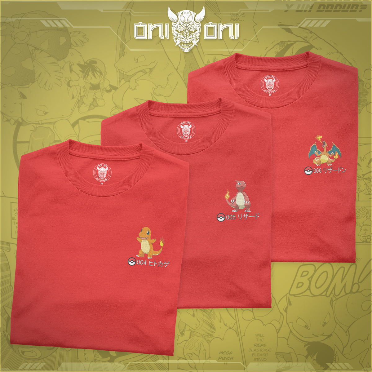 Pack 3 Playeras Charmander Charmeleon Charizard DPK