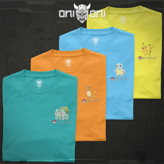 Pack 4 Playeras Pikachu Bulbasaur Charmander Squirtle DPK