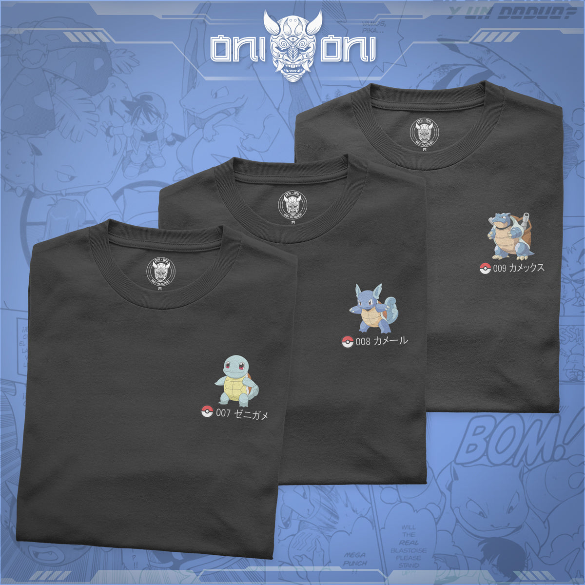 Pack 3 Playeras Squirtle Wartortle Blaistoise