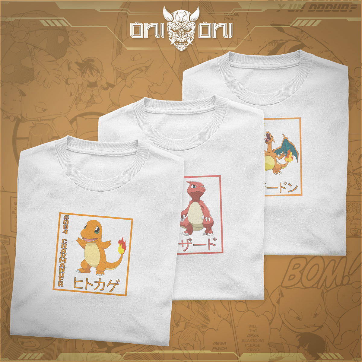 Pack 3 Playeras Charmander Charmeleon Charizard ND