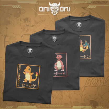 Pack 3 Playeras Charmander Charmeleon Charizard ND