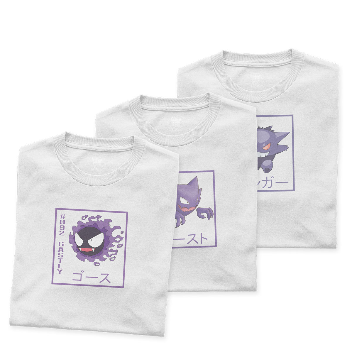 Pack de 3 Playeras Gastly Haunter Gengar Diseño Cuadro