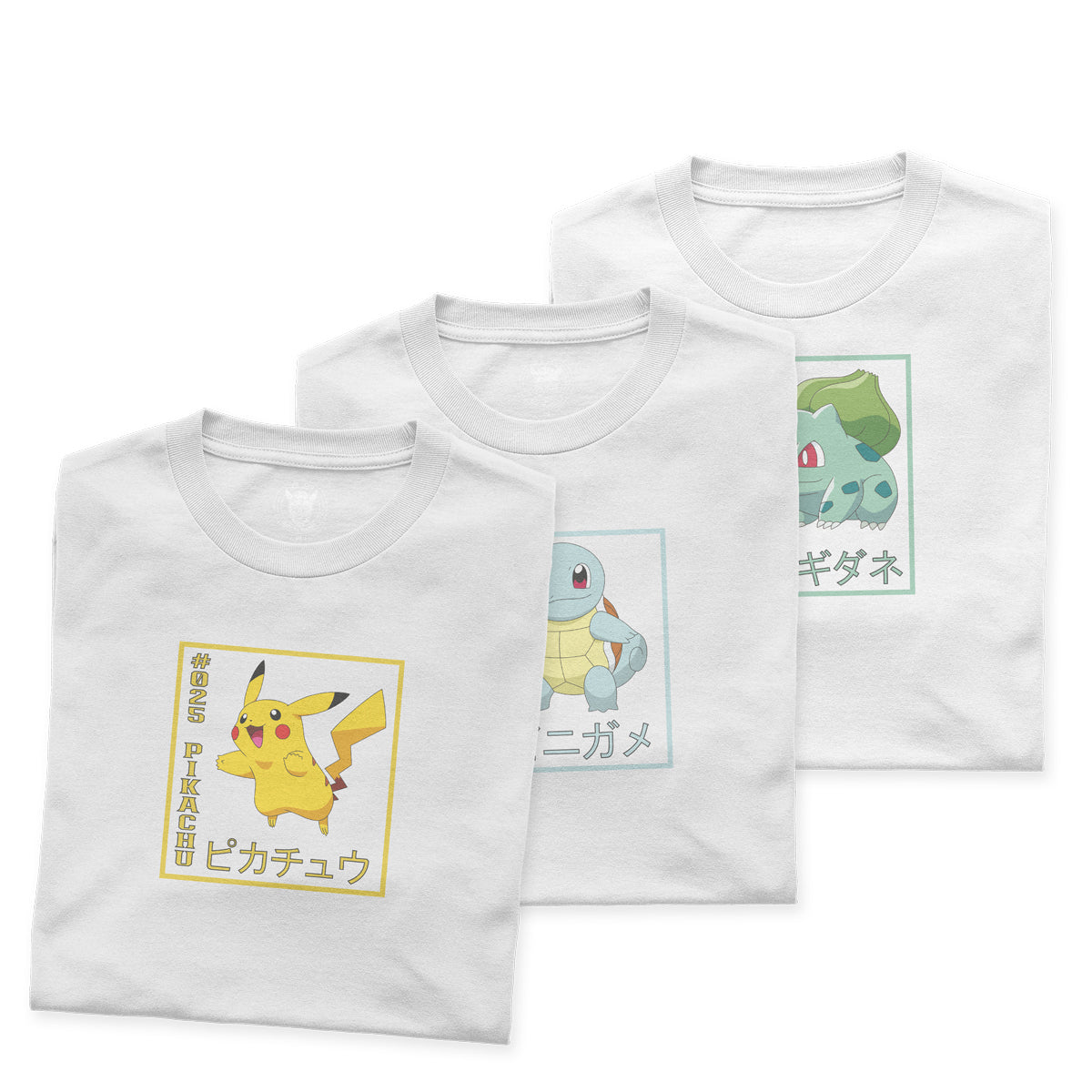 Pack 3 Playeras Pikachu Bulbasaur Squirtle ND