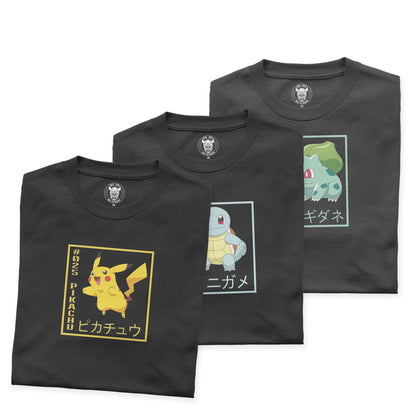 Pack 3 Playeras Pikachu Bulbasaur Squirtle ND